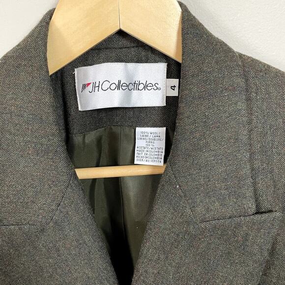 Vintage Wool Blazer Reworked Crop Blazer Olive Single Breast Button Accents Sz 4 - Picture 2 of 7